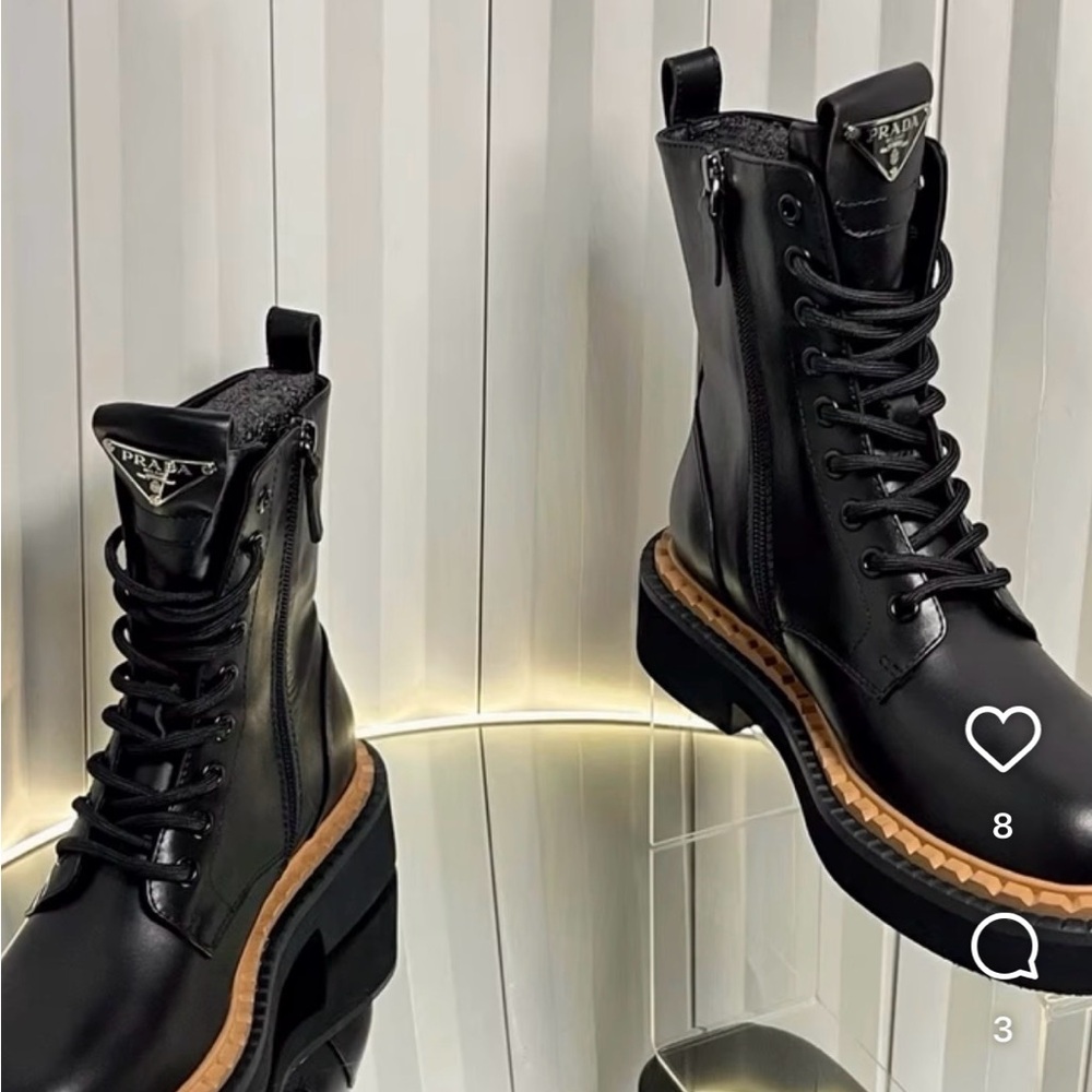 Prada Black Leather Lace-Up Boots